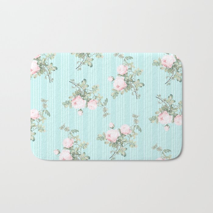 Shabby Chic Roses Pink And Mint Bath Mat By Designsbym Society6