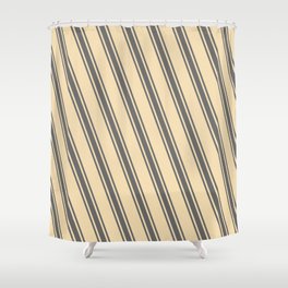 [ Thumbnail: Tan and Dim Grey Colored Striped Pattern Shower Curtain ]