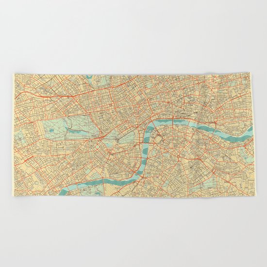London Map Retro Beach Towel