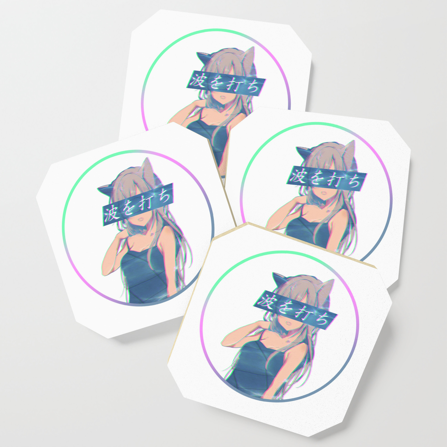 Waves Sad Anime Japanese Aesthetic Kawaii Girl Coaster By