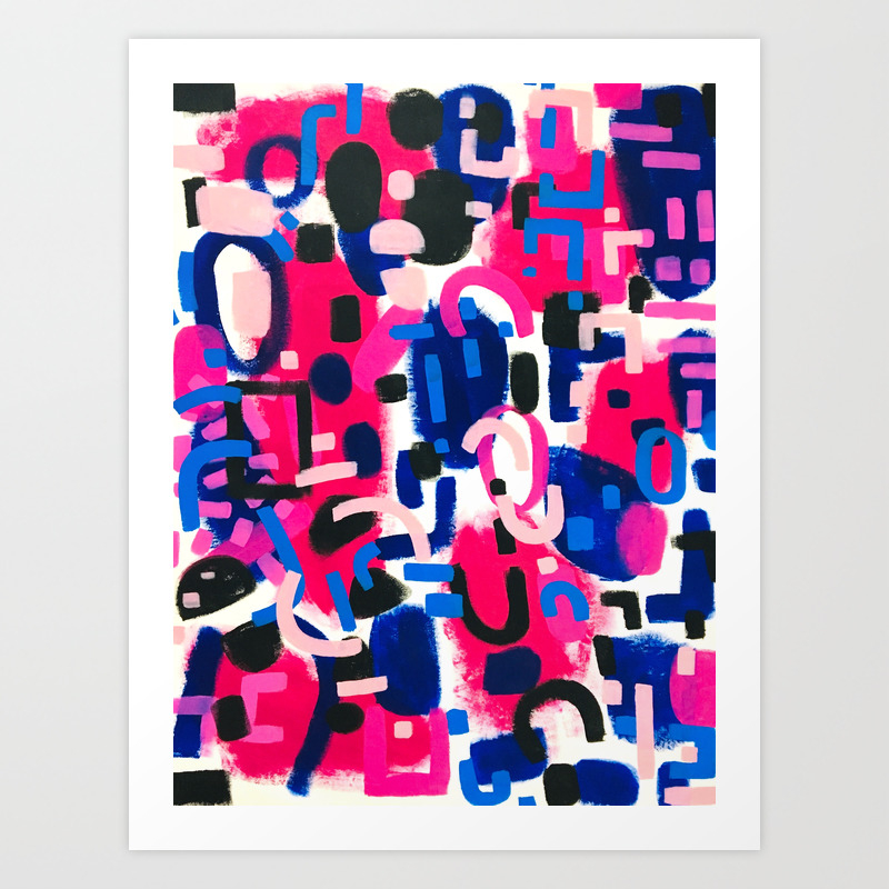 Magenta Blue Abstract Acrylic Painting Kusama Primitive Shapes Art