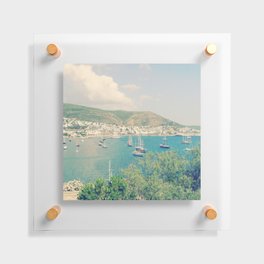 Retro aqua blue sea bay in Bodrum view with sailing boats from St.Peter's Castle Floating Acrylic Print
