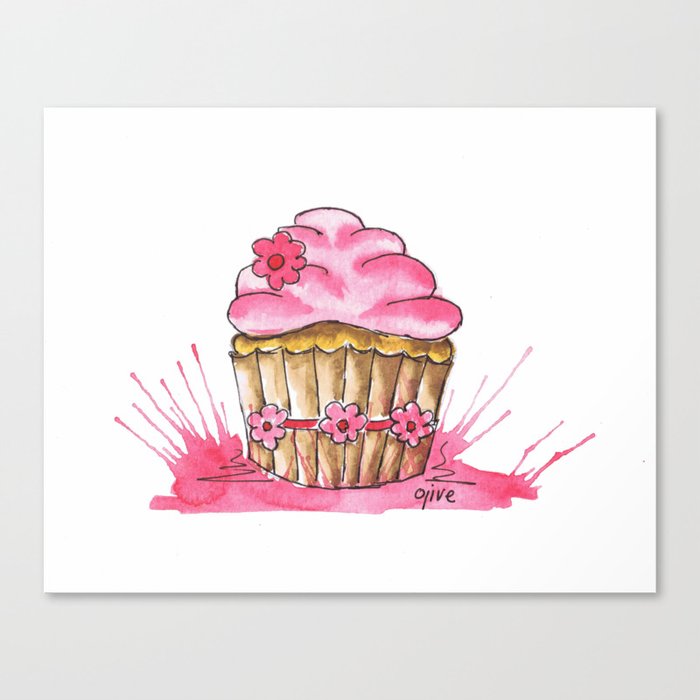 Little Pink Flower Cupcake Canvas Print
