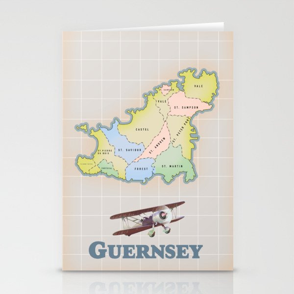 Guernsey Retro map Stationery Cards by Nicks Emporium Society6