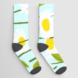 Cheerful Modern Daisy Flowers Mint Green Socks
