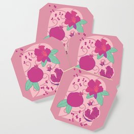 Pomegranate pink and green Coaster