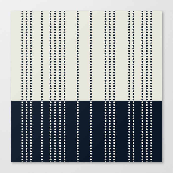 Spotted Stripes, Ivory and Navy Blue Canvas Print