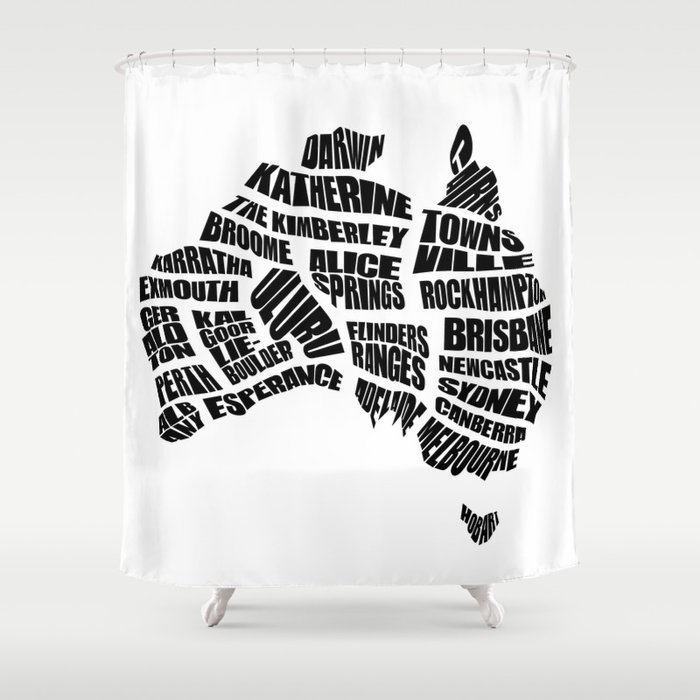 Australia Word Map Black And White Shower Curtain By