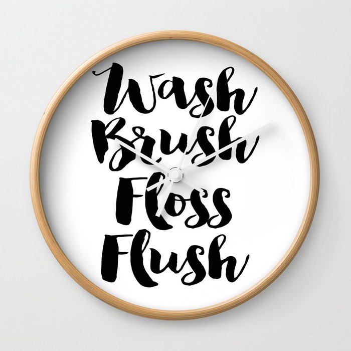 Wash Brush Floss Flush, Bathroom Wall Art, Bathroom Decor, Home Decor Wall Clock
