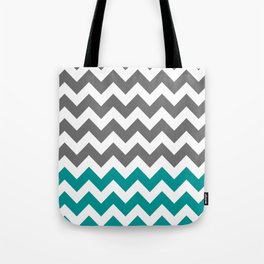 Gray and Teal Zigzags Tote Bag
