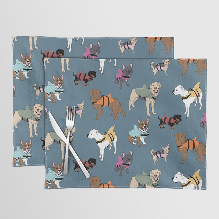 Dogs in Shark Lifejackets on Midnight Blue Placemat