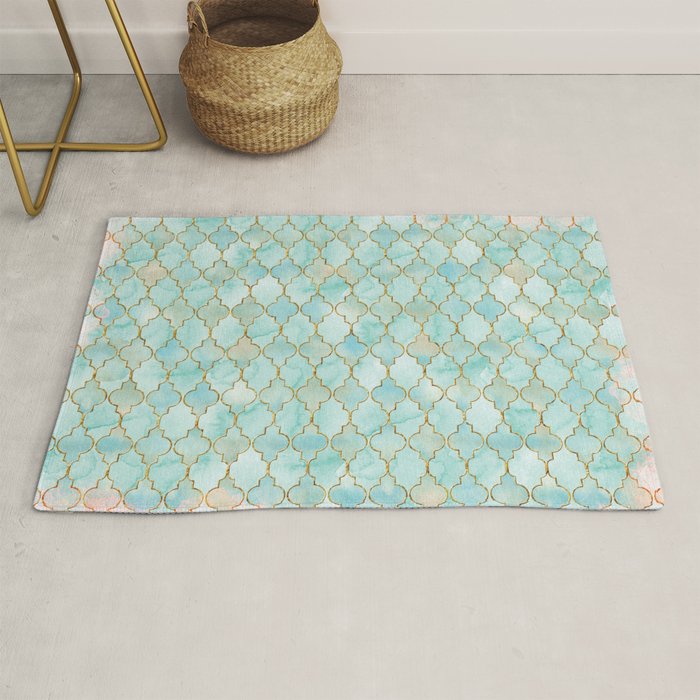 Luxury Aqua and Pink and Gold oriental pattern Rug by Better HOME ...