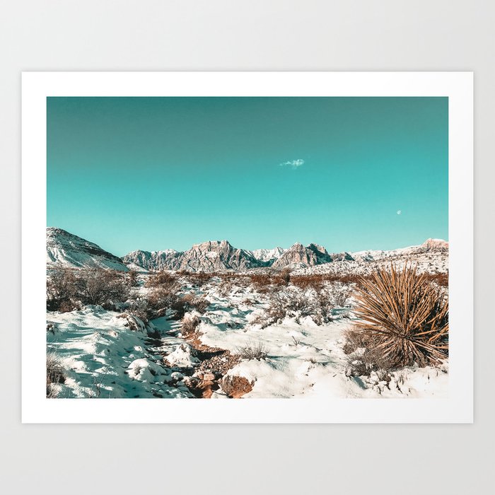Vintage Desert Snow Hike // Mojave Wilderness in Winter Mountains Landscape Photograph Art Print