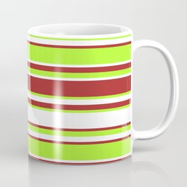 [ Thumbnail: Brown, Light Green & White Colored Lined Pattern Coffee Mug ]