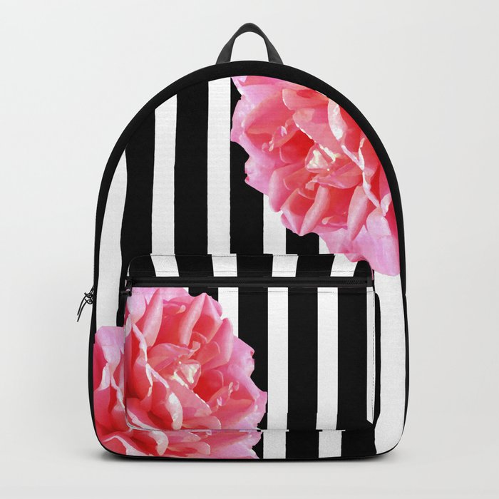 black and white striped backpack purse