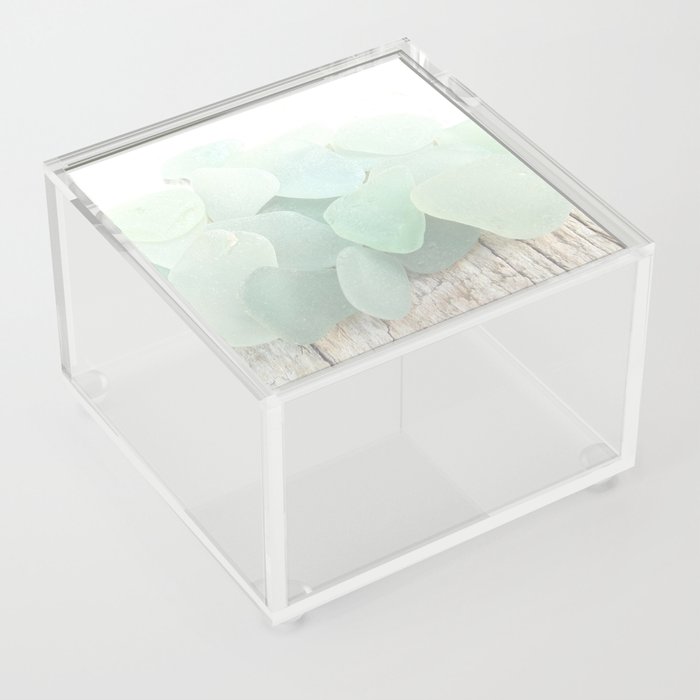 Pastel Pale Turquoise Sea Glass Faded Sea Foam Colors on White Weathered Wood - Photo 4 of 8 Acrylic Box