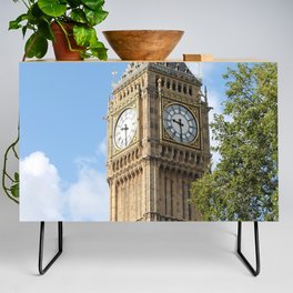 Great Britain Photography - Big Ben Under The Blue Sky By A Green Tree Credenza