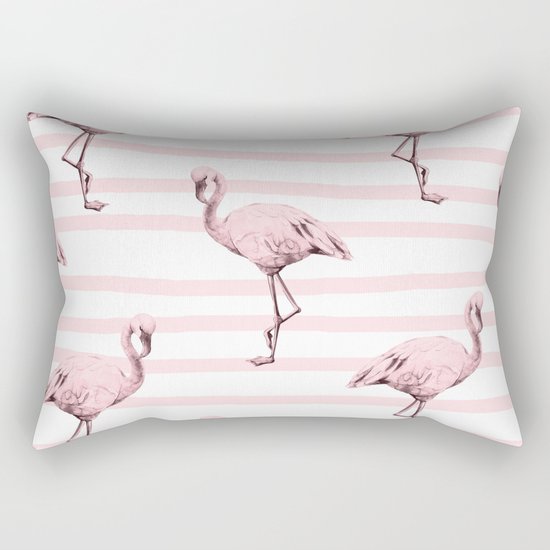 Flamingos on Drawn Stripes in Pink Flamingo Rectangular Pillow
