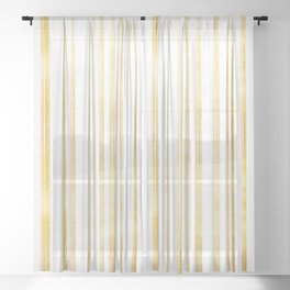 Gold and White Stripes, Metallic Golden Texture Pattern Sheer Curtain