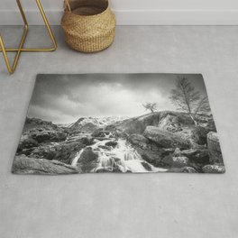 Stormy Mountains Rug | Black and White, Landscape, Nature, Photo 