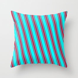 [ Thumbnail: Cyan & Crimson Colored Stripes Pattern Throw Pillow ]