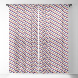 [ Thumbnail: Eye-catching Red, Blue, White, Dim Gray & Tan Colored Lined/Striped Pattern Sheer Curtain ]