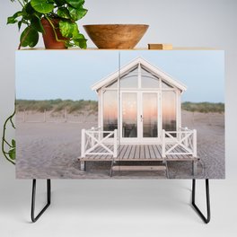 Beach house with reflecting sunset | The Hague, Netherlands | Pastel colors wall art print photography Credenza