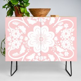 Retro Modern Butterflies And Flowers Silhouette Bandana Pink Credenza