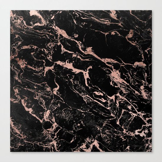 Modern girly faux rose gold foil black marble Canvas Print