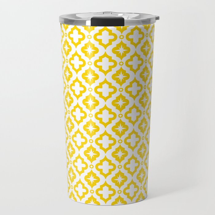 Yellow Ornamental Arabic Pattern Travel Mug