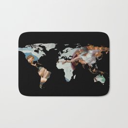 World Map Silhouette - The Creation of Adam Bath Mat | Vintage, Abstract, Painting, Graphic Design 