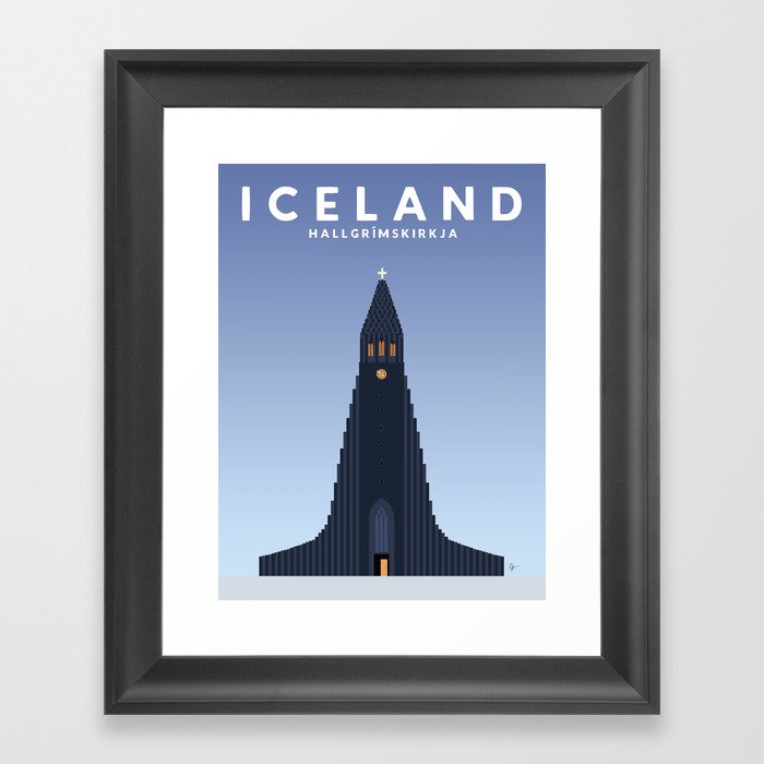 Hallgrímskirkja Church, Reykjavík, Iceland Travel Poster Framed Art Print