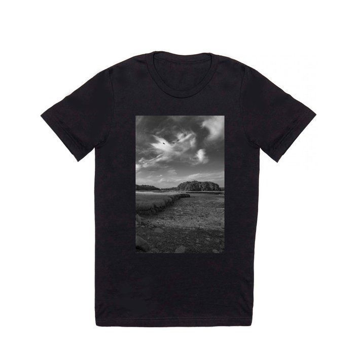 Sky and Marsh Black and white T Shirt