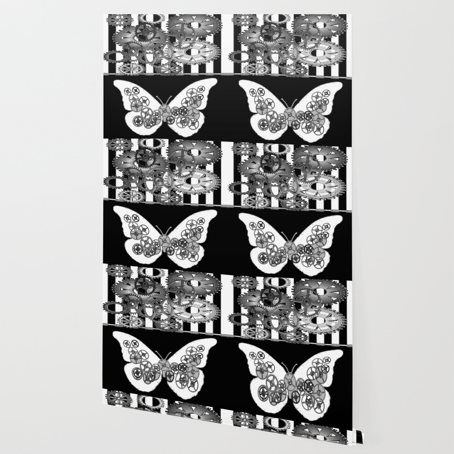Black White Clockwork Butterfly Abstract Art Wallpaper By