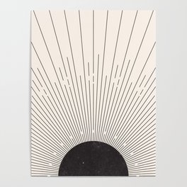Mid Century Black Sun - Sunrise Boho Decor Poster