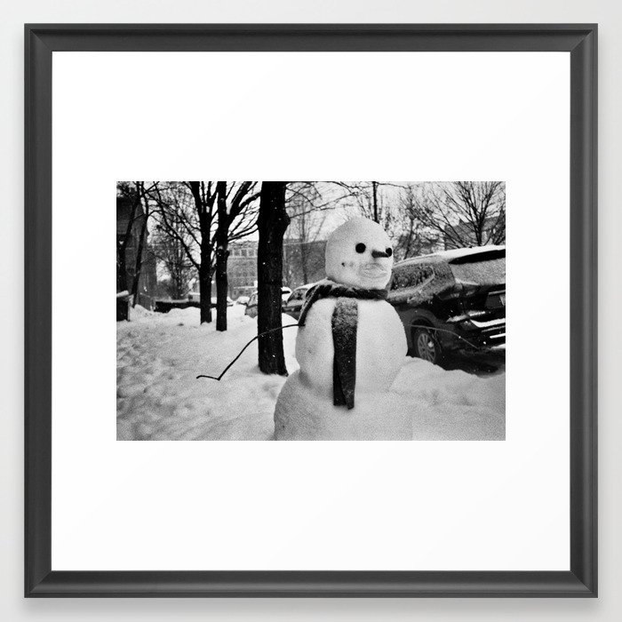 Sidewalk Snowman Framed Art Print