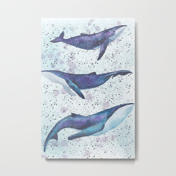 Space whales underwater Metal Print