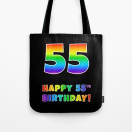 [ Thumbnail: HAPPY 55TH BIRTHDAY - Multicolored Rainbow Spectrum Gradient Tote Bag ]