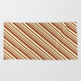 [ Thumbnail: Sienna and Light Yellow Colored Stripes Pattern Beach Towel ]