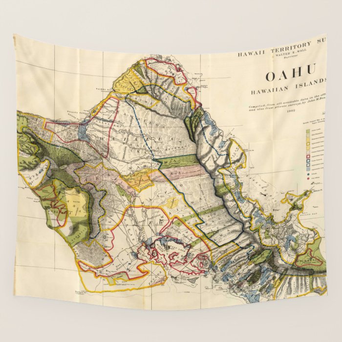 Vintage Map of Oahu Hawaii (1906) Wall Tapestry by BravuraMedia  Society6