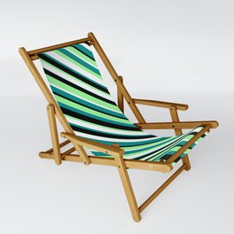 [ Thumbnail: Green, White, Dark Cyan & Black Colored Striped/Lined Pattern Sling Chair ]
