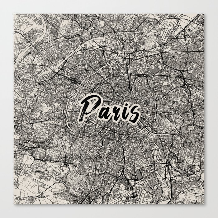 PARIS - Black and White City Map Canvas Print