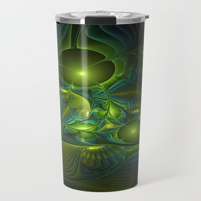 Luminous Abstract Fractal Art, A Blue Green Fantasy Travel Mug