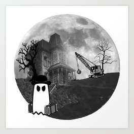Homeless Ghost Art Print | Spookyhouse, Sadghoststory, Black And White, Demolition, Housedemolition, Scarytrees, Leavinghome, Poltergeist, Graphicdesign, Hauntedhouse 