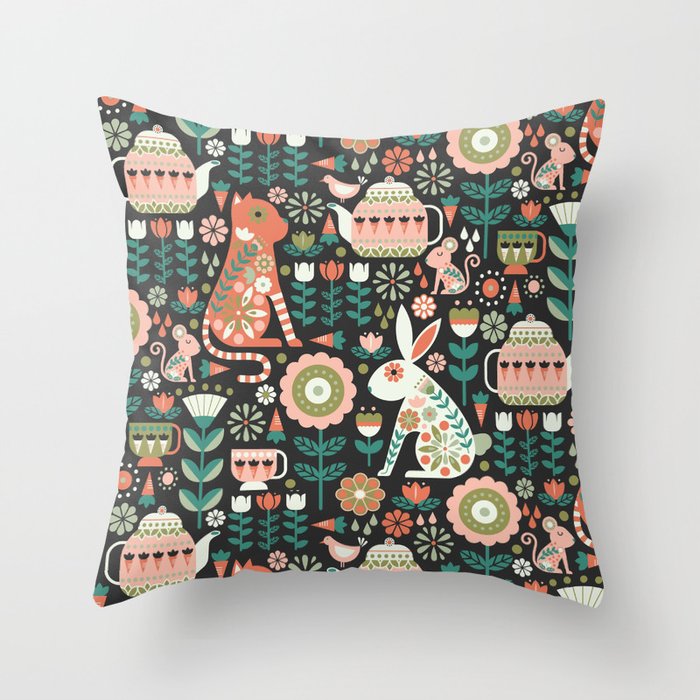 The Mad Tea Party - Spring Night Throw Pillow