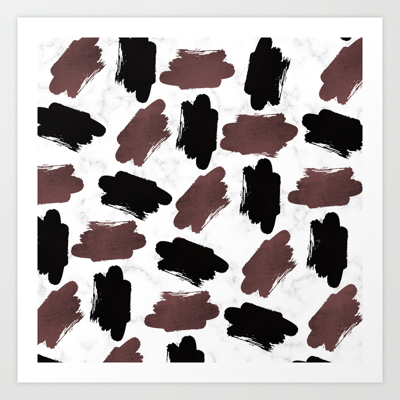 Burgundy Black White Marble Abstract Brushstrokes Art Print By