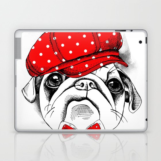 Portrait Dog Pug Red Cap Tie Laptop & iPad Skin