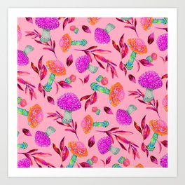 Peachy Plum Shrooms Art Print