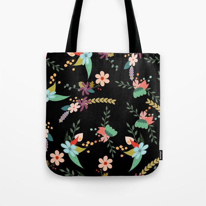 Floral pattern black Tote Bag