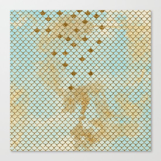 Mermaid Scales- Mermaidscales Gold and Aqua Fish Scales Canvas Print